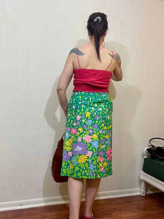 70's vintage green skirt/ 70's hippie floral skir… - image 9