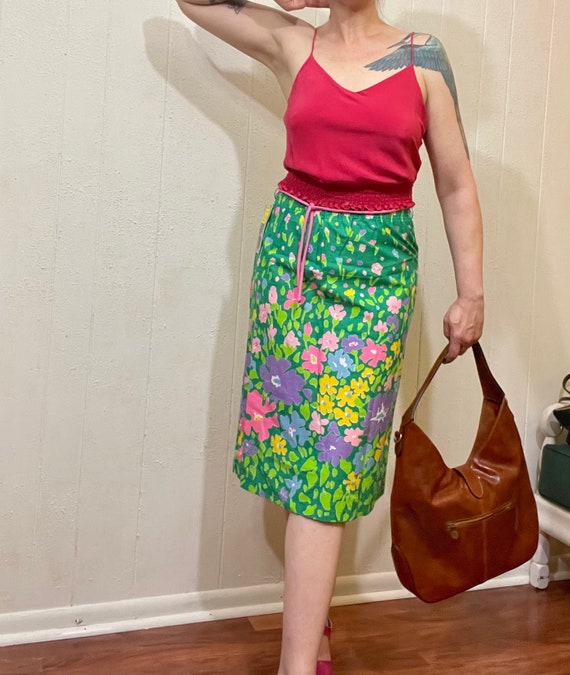 70's vintage green skirt/ 70's hippie floral skir… - image 6