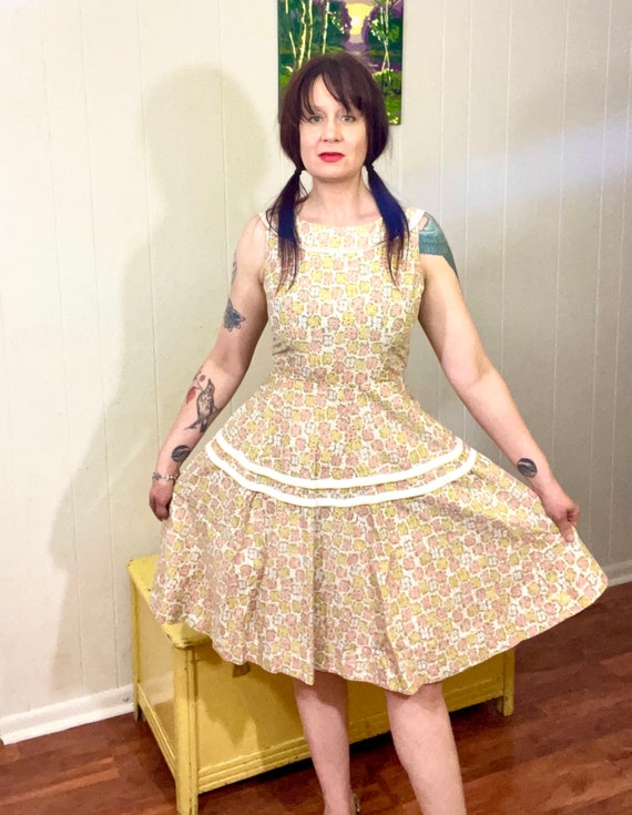 50's vintage Rockabilly party dress/50's peach ne… - image 2