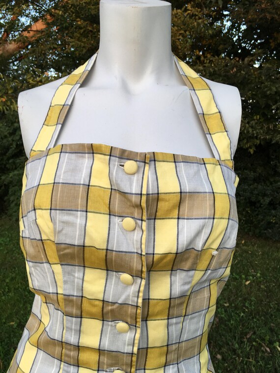 1950's vintage yellow plaid two-piece sun dress/50