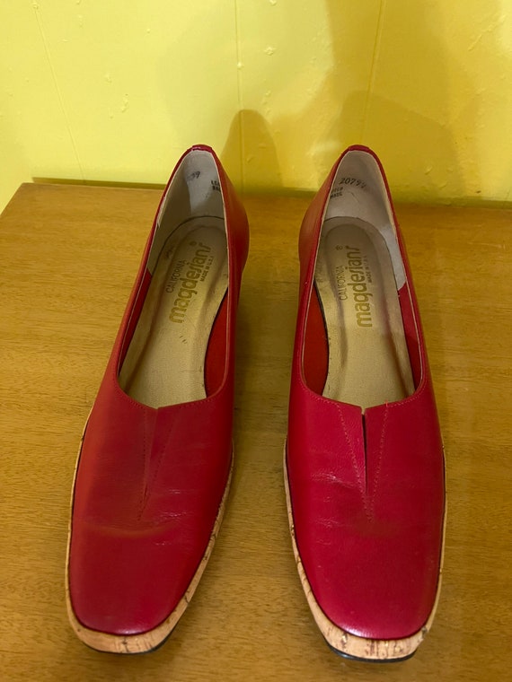 1960’s vintage Red leather and Cork sole wedge he… - image 5