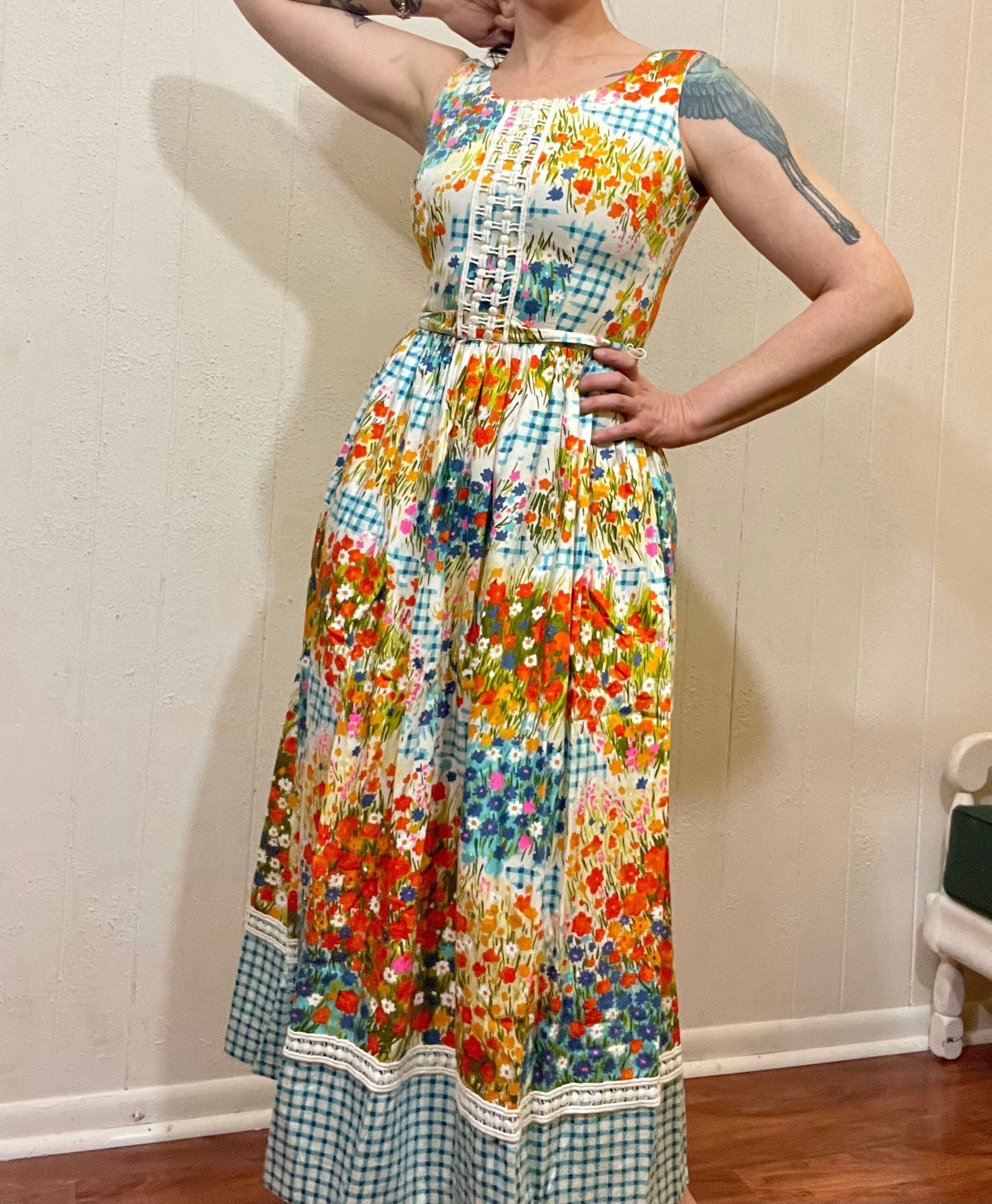 1960's Vintage Hippie Floral Maxi Dress/60's - Etsy