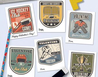 Hockey Valentine Cards - Printable Valentines - Hockey Cards - Digital Download - Vintage Hockey - Kids Valentines