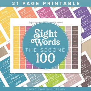 Sight Words - Second Hundred - Printing Practice- Sight Words List - Flash cards - Sight Word List - Digital Download - Word Chart