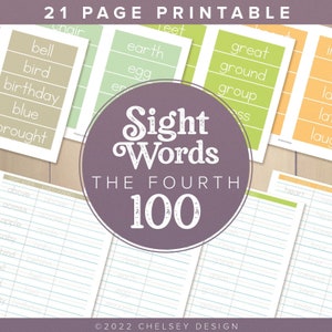 Sight Words - Fourth Hundred - Printing Practice- High Frequency Words - Flash cards - Sight Word List - Digital Download - Word Chart