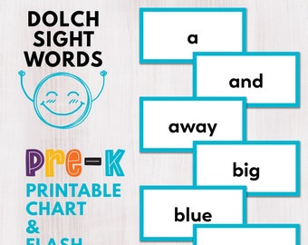Pre-K Dolch Sight Words - Printable - Flash Cards - Learn to Read - Sight Words Chart - Primer Sight Words - Kids Certificate