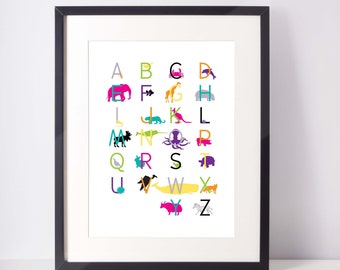 Modern Animal Alphabet Digital Print- 16x20 - Animal Alphabet - Kids Room Art