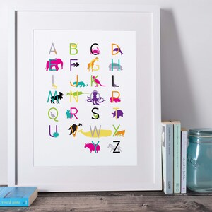 Modern Animal Alphabet Digital Print- 8x10 - Kids Room - Alphabet Wall Art - Animal Alphabet