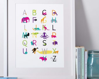 Modern Animal Alphabet Digital Print- 8x10 - Kids Room - Alphabet Wall Art - Animal Alphabet