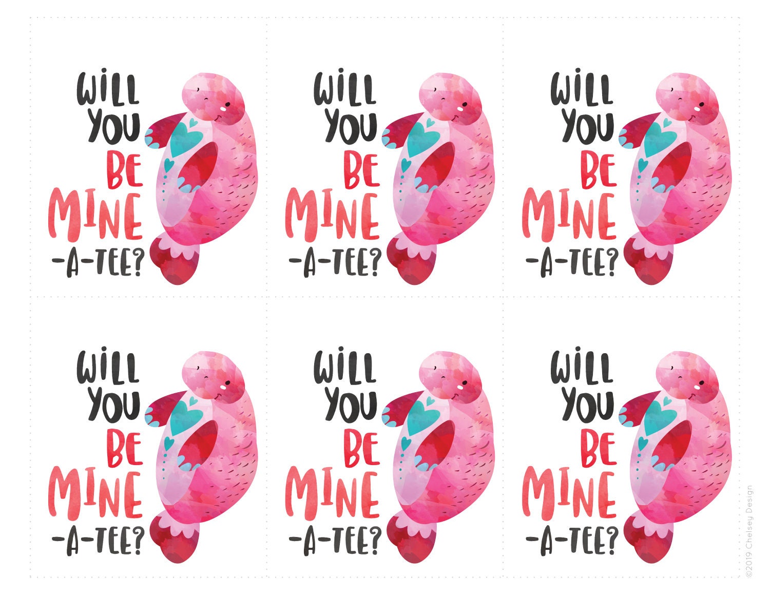 Manatee Valentine Card Printable Kids Valentine Card - Etsy