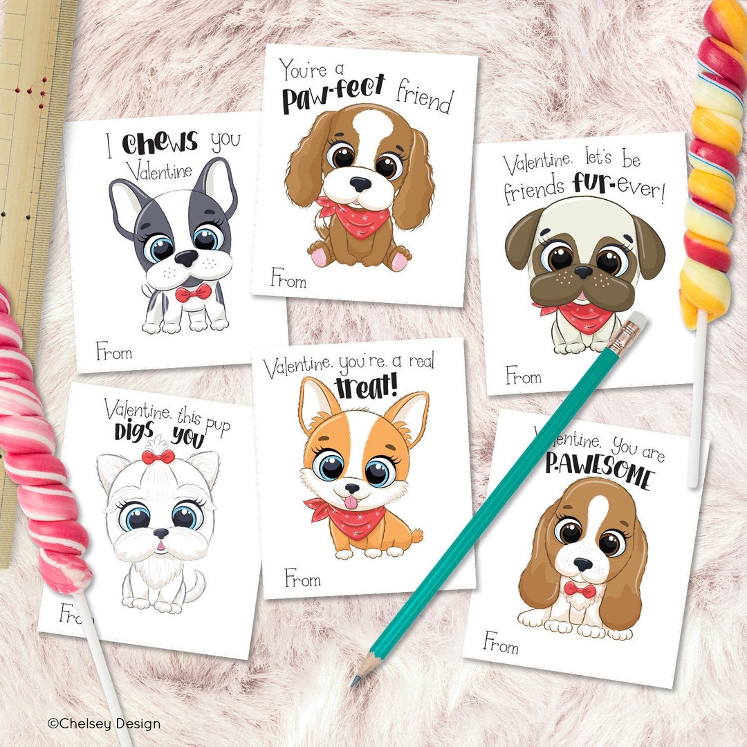 Puppy Valentine Cards - Kids Printable Valentines - Dog Valentine ...