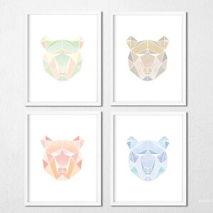 Bear Geometric Watercolor Art Set - Wall Art - Digital Download - Geometric Art Prints - Watercolor Animal- Set of 4- 8x10 - 11x14
