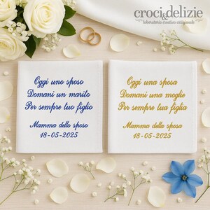 Fazzoletto mamma matrimonio madre dello sposo papà padre della sposa ricamato frase personalizzata in lino scatola regalo inclusa