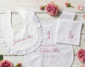 Taufkleid mit Kreuz, Baumwollhemd, personalisiertes besticktes Kleid zur Taufe, inklusive Geschenkbox