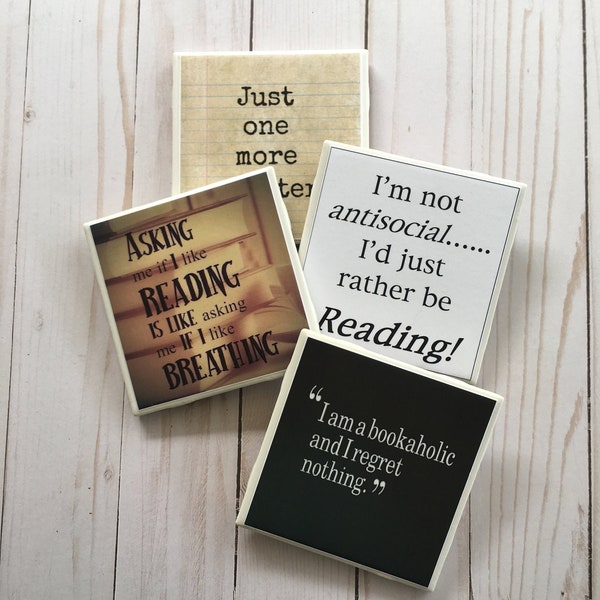 Book Theme Coasters ~ Ceramic Tile Coasters ~ Reader Gift ~ Book Lover Gift ~ Bookworm ~ Drink Coasters ~ Librarian Gift  ~ Book Coasters