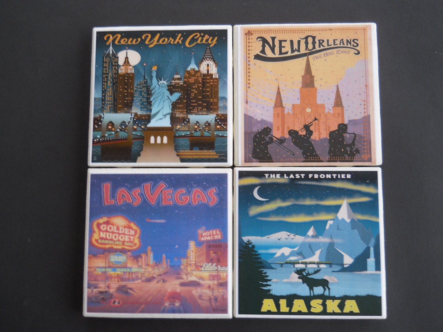 Travel Coaster Set Ceramic Tile Coasters American Cities | Etsy