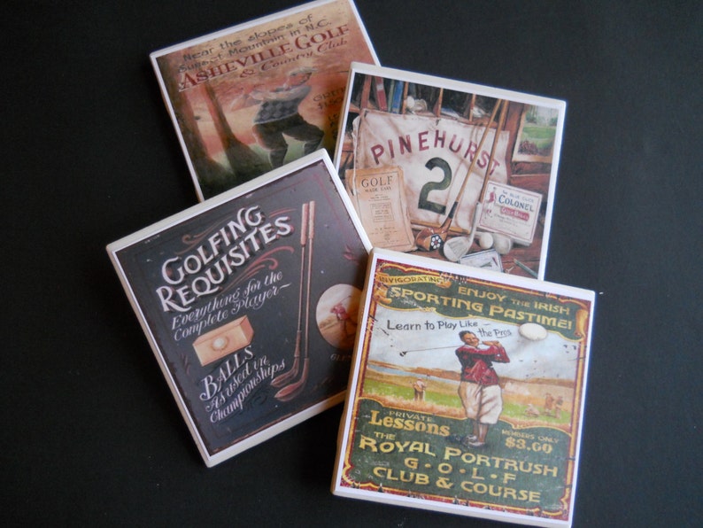 Golf Coasters Ceramic Tile Coasters Vintage Golf Etsy