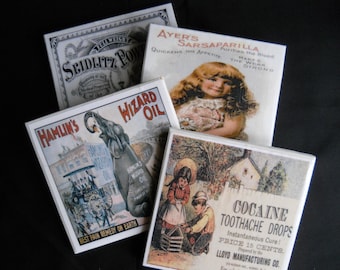 Vintage Medicine Ad Coasters ~ Weird Decor ~ Ceramic Tile Coasters ~  Drink Coasters ~ Oddities and Gothic ~ Quirky Coasters ~ Fun Coasters