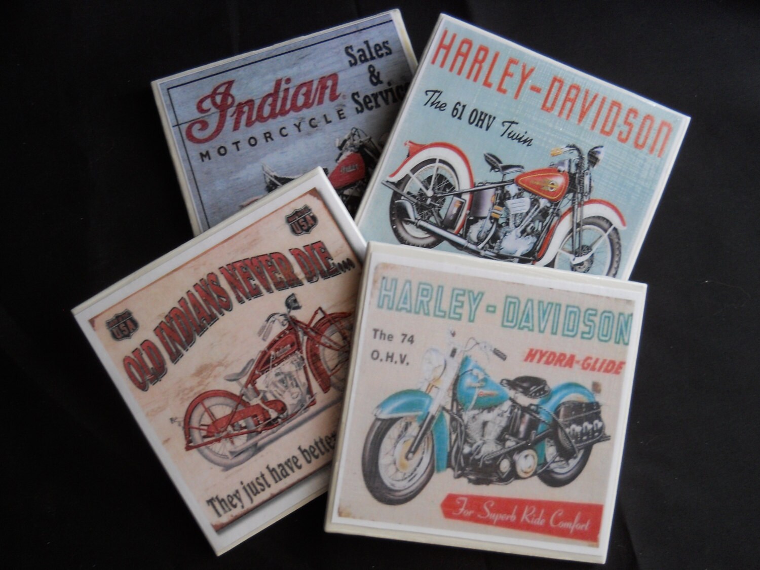 Motorcycle Coasters Vintage Motorcycles Tile Coasters Etsy