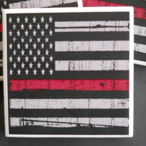 Firefighter Coasters Firefighter Gift American Flag Fire Fighter Tile Coasters Fire Fighter Flag Fire Department 画像 2