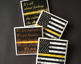 Dispatcher Coasters ~ Thin Gold Line Coasters ~ Emergency Dispatchers ~ Dispatcher Gift ~ 911 Dispatchers ~ Coaster Set ~ Drink Coasters