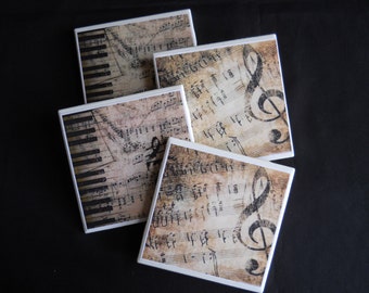 Music Coasters ~ Ceramic Tile Coasters ~ Music Sheets ~ Drink Coasters ~ Home Decor ~ Music Teacher Gift ~ Music Lover Gift ~ Bar Coasters