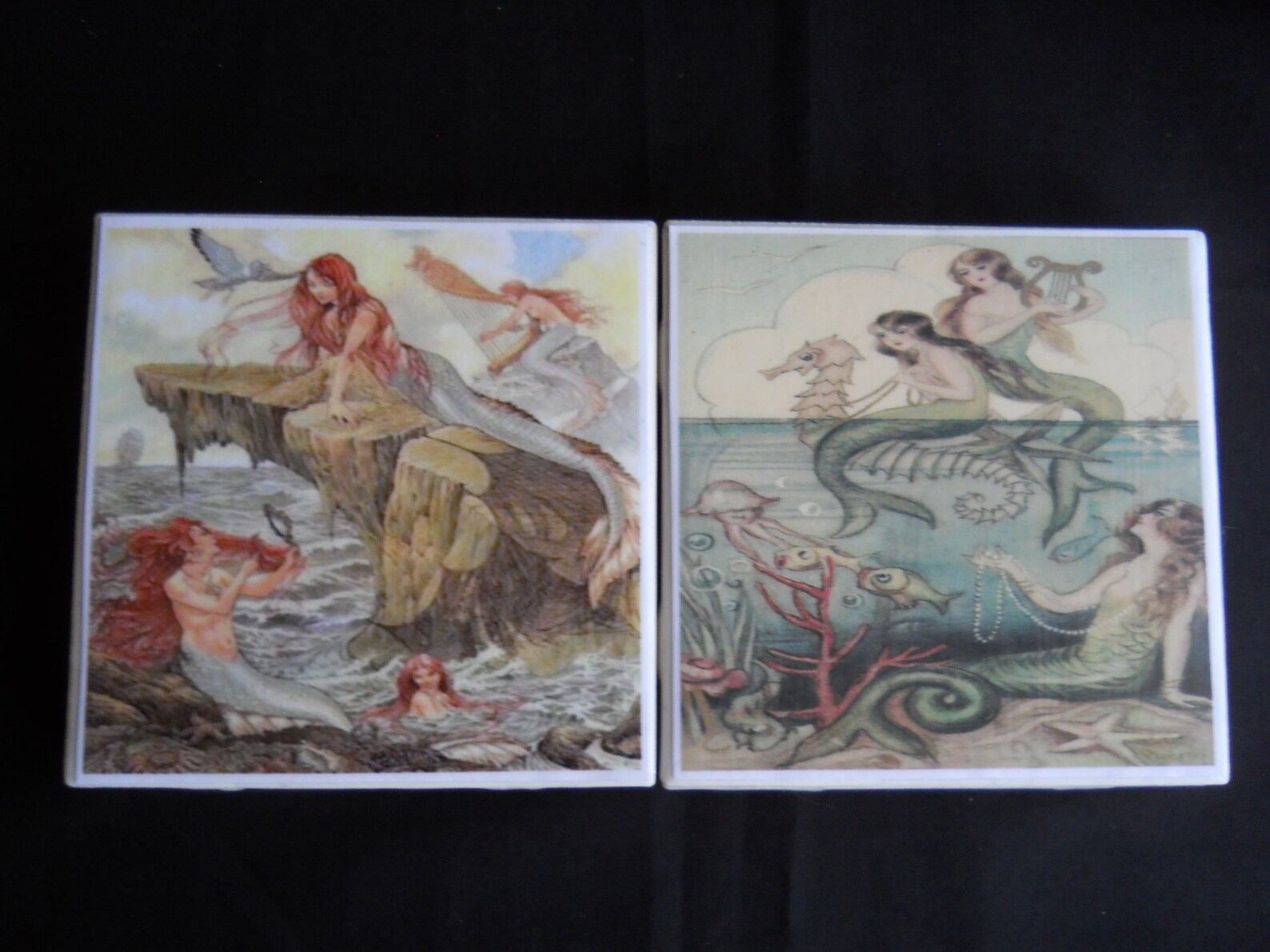 Mermaid Coasters Ceramic Tile Coasters Vintage Mermaid Art Etsy