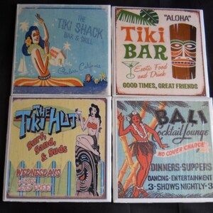 Tiki Bar Coasters Tiki Hut Coasters Ceramic Tile Coasters Beach Decor Housewarming Gift Drink Coasters Retro Bar Decor image 2