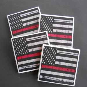 Firefighter Coasters Firefighter Gift American Flag Fire Fighter Tile Coasters Fire Fighter Flag Fire Department 画像 1