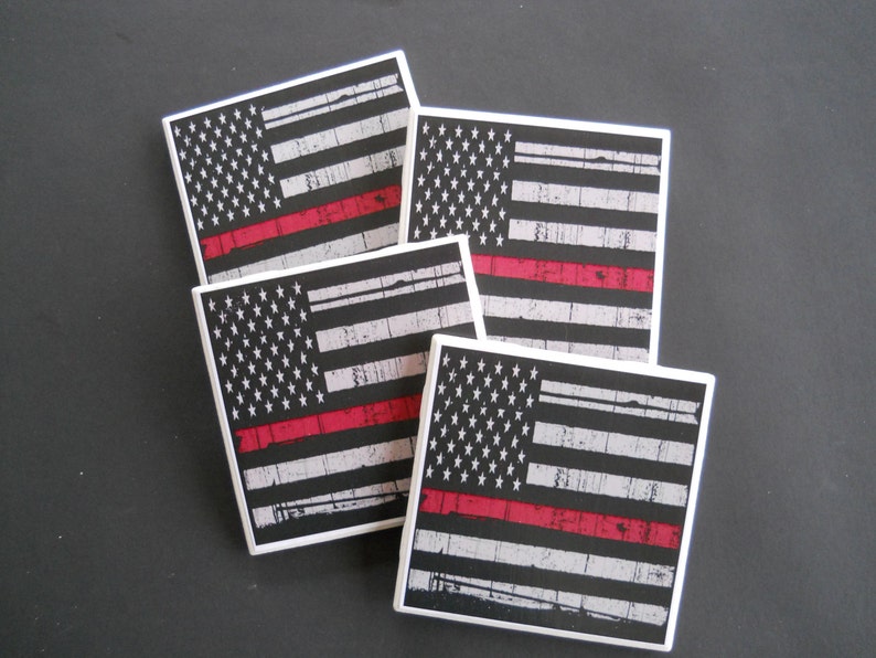 Firefighter Coasters Firefighter Gift American Flag Fire Fighter Tile Coasters Fire Fighter Flag Fire Department 画像 1