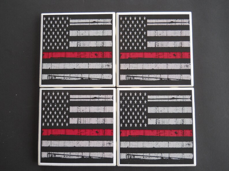 Firefighter Coasters Firefighter Gift American Flag Fire Fighter Tile Coasters Fire Fighter Flag Fire Department 画像 3