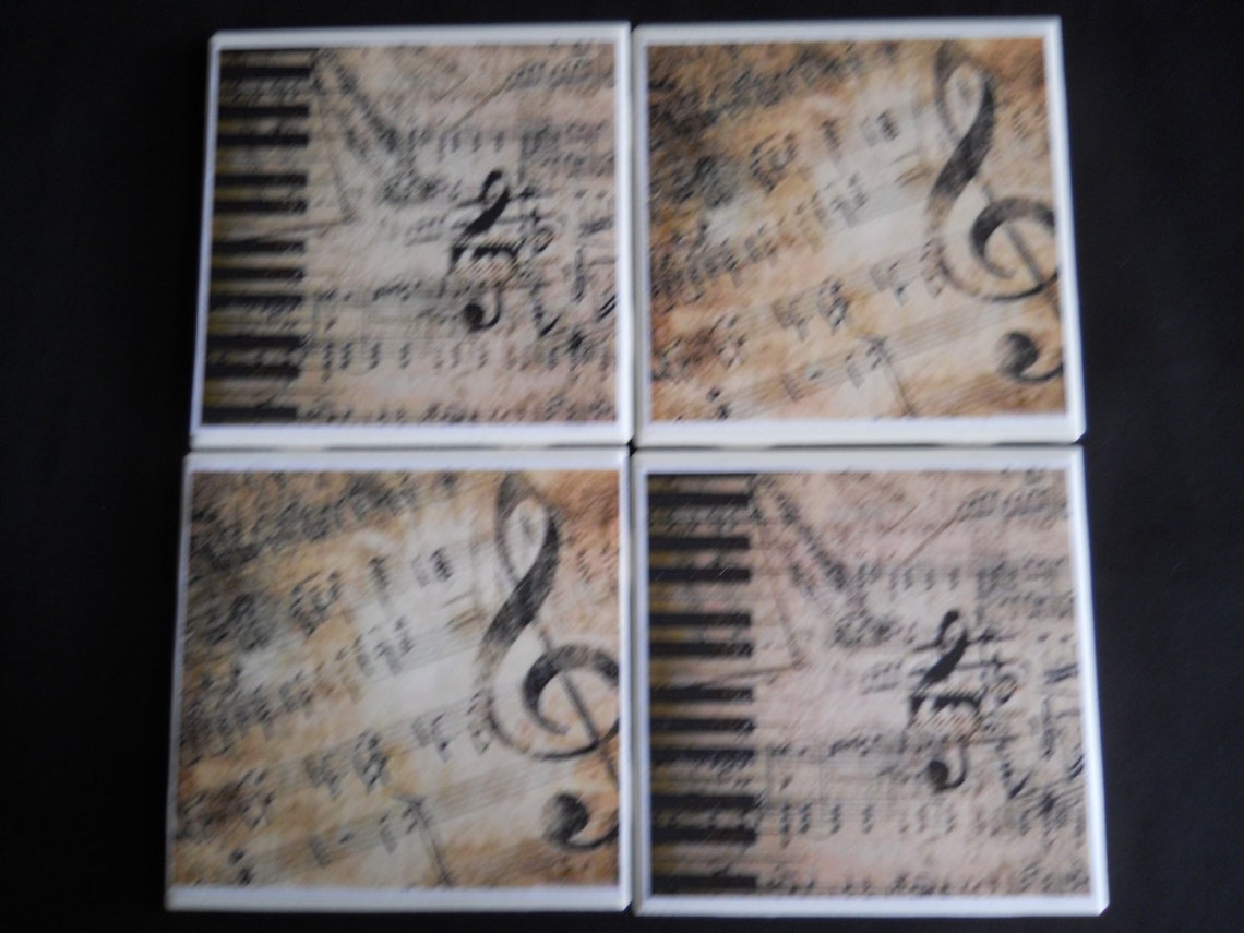 Music Coasters Ceramic Tile Coasters Music Sheets Drink Etsy