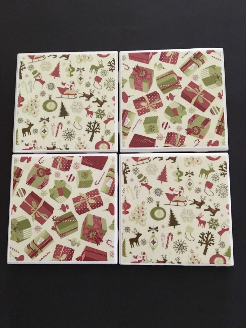 Christmas Coasters Ceramic Tile Coasters Christmas Decor Etsy