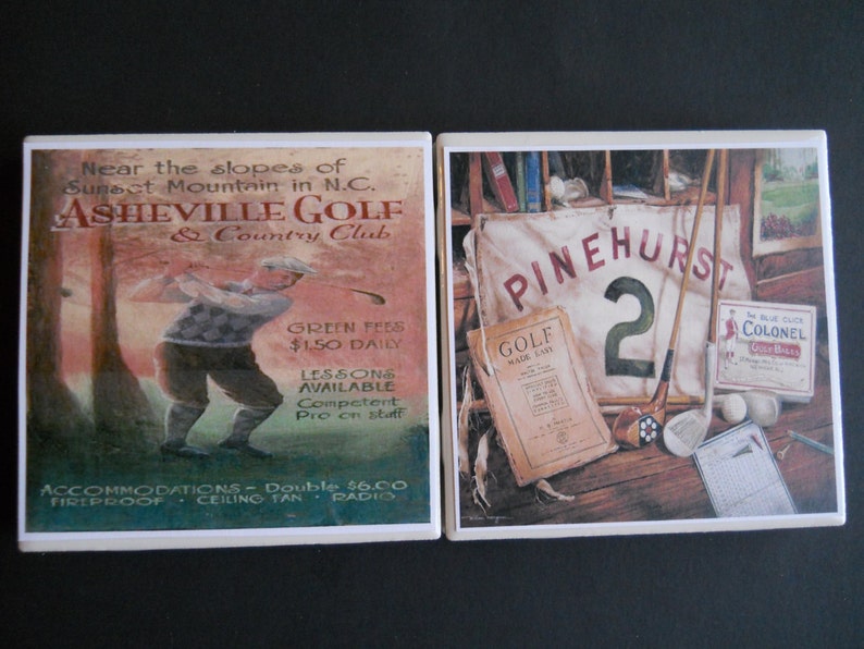 Golf Coasters Ceramic Tile Coasters Vintage Golf Etsy
