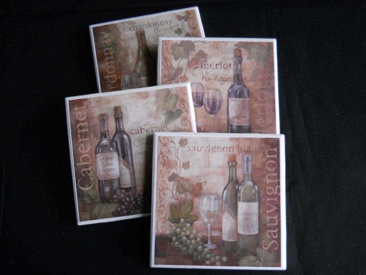 Wine Coasters Ceramic Tile Coasters Wine Bottles Drink Etsy