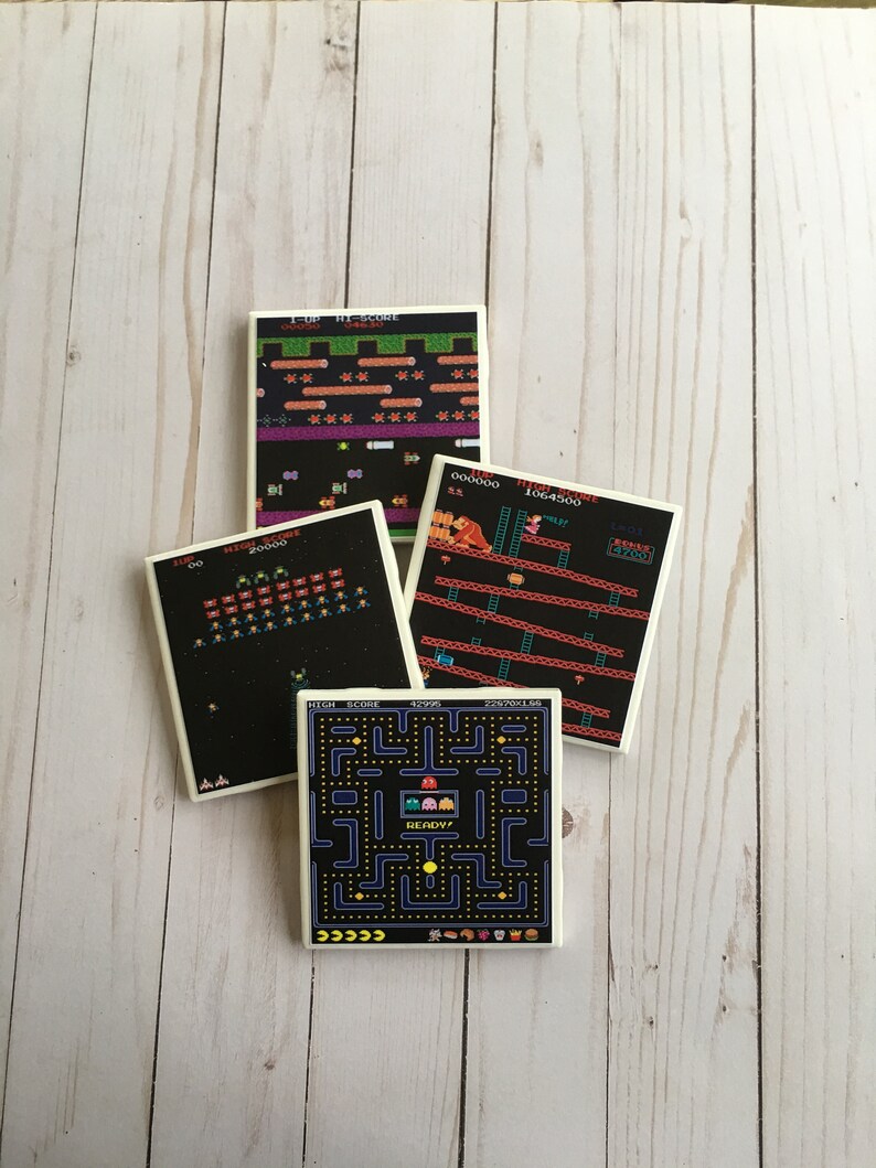 Arcade Games Coasters Ceramic Tile Coasters Video Game Etsy