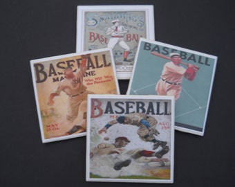 Baseball Coasters ~ Ceramic Tile Coasters ~ Vintage Baseball ~ Game Room Decor ~ Baseball Lover ~ Vintage Sports ~ Baseball Coach Gift