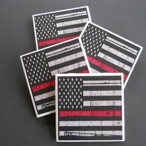 Firefighter Coasters Firefighter Gift American Flag Fire Fighter Tile Coasters Fire Fighter Flag Fire Department 画像 4