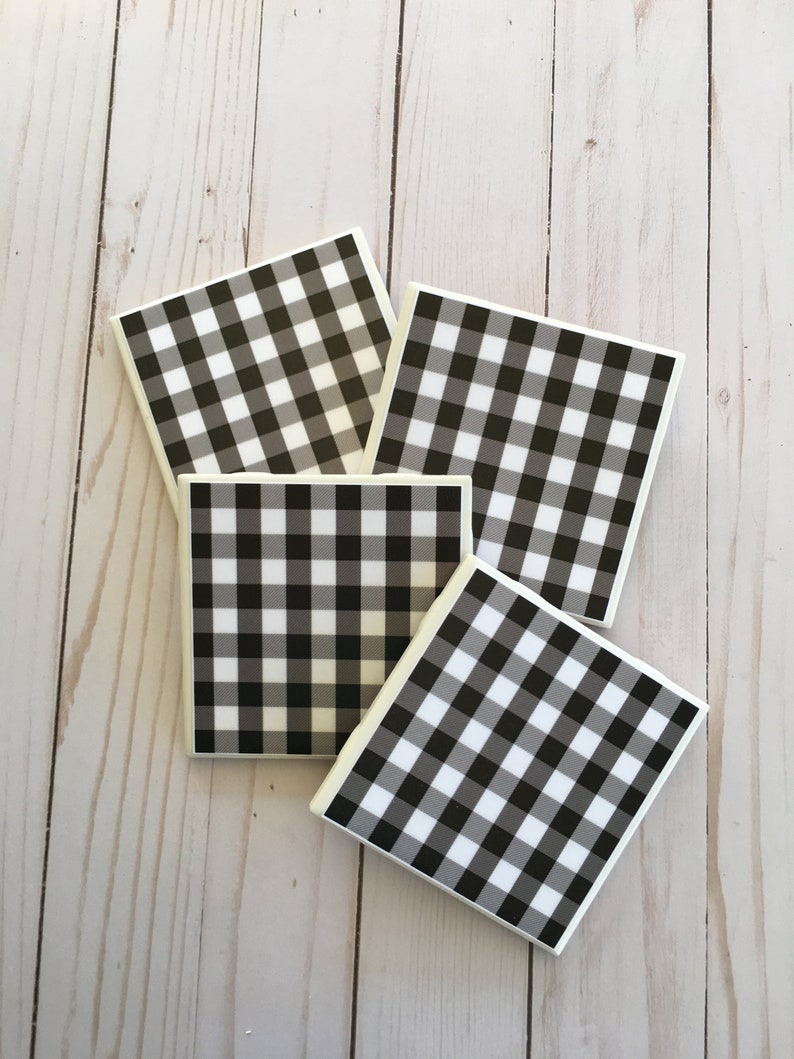 Buffalo Plaid Coasters Kitchen Coasters Black Decor Etsy