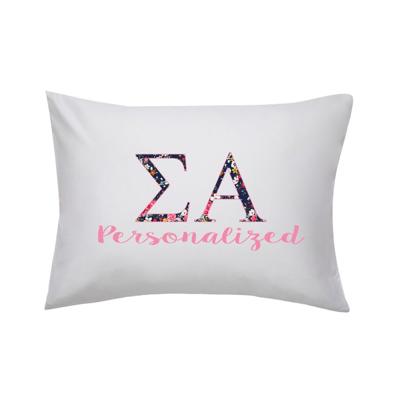 Sigma Alpha Floral Letters Big Little or Custom Pillowcase 300 Thread Count