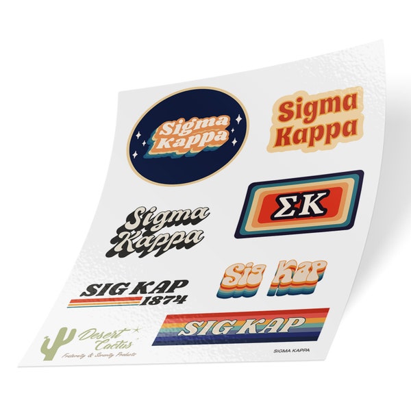 Sigma Kappa Sorority 70's Sticker Decal Laptop Water Bottle Car (Sheet)