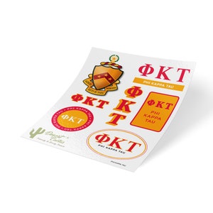 Phi Kappa Tau Fraternity Traditional Crest and Letter Sticker Decal Laptop Water Bottle Car (Sheet)