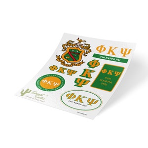 Phi Kappa Psi Fraternity Traditional Crest and Letter Sticker Decal Laptop Water Bottle Car (Sheet)