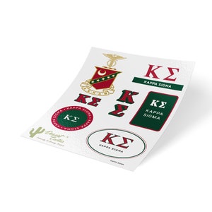 Kappa Sigma Fraternity Traditional Crest and Letter Sticker Decal Laptop Water Bottle Car (Sheet)