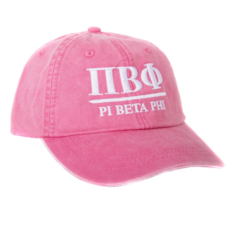 B Hot Pink Baseball Hat with White Thread Pi Phi Pi Beta Phi Sorority