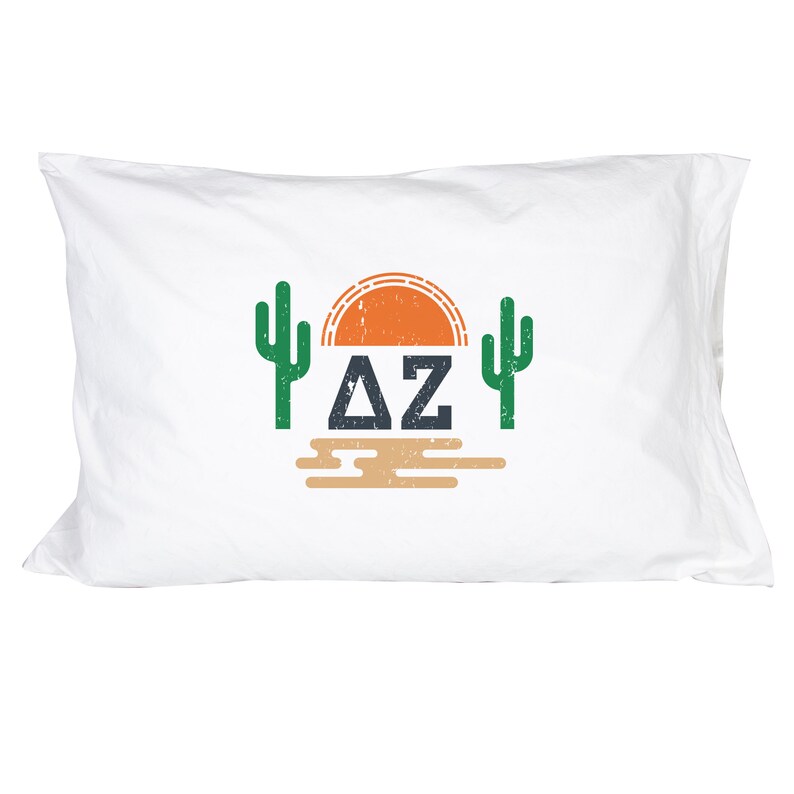 Delta Zeta Sorority Sunset Cactus Pillowcase 300 Thread 100/% Cotton Count DZ