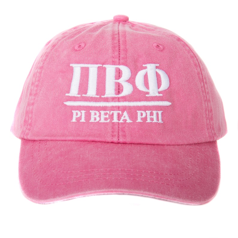 B Hot Pink Baseball Hat with White Thread Pi Phi Pi Beta Phi Sorority