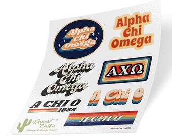 Alpha Chi Omega Sorority 70&#39;s Sticker Decal Laptop Water Bottle Car (Sheet)
