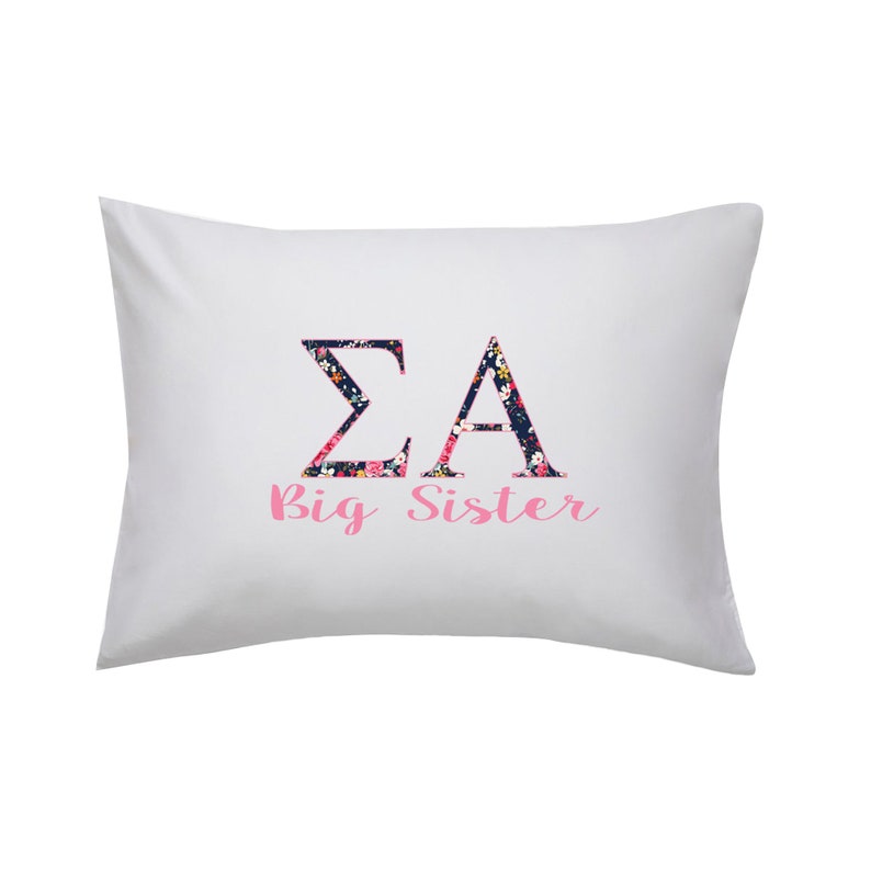 Sigma Alpha Floral Letters Big Little or Custom Pillowcase 300 Thread Count