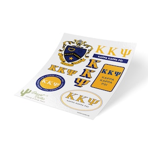 Kappa Kappa Psi Fraternity Traditional Crest and Letter Sticker Decal Laptop Water Bottle Car (Sheet)
